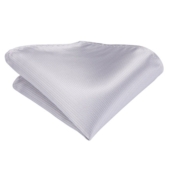 Hi-Tie Mens Grey Silver Tie Set with Pocket Square & Cufflinks - Picture 5 of 8